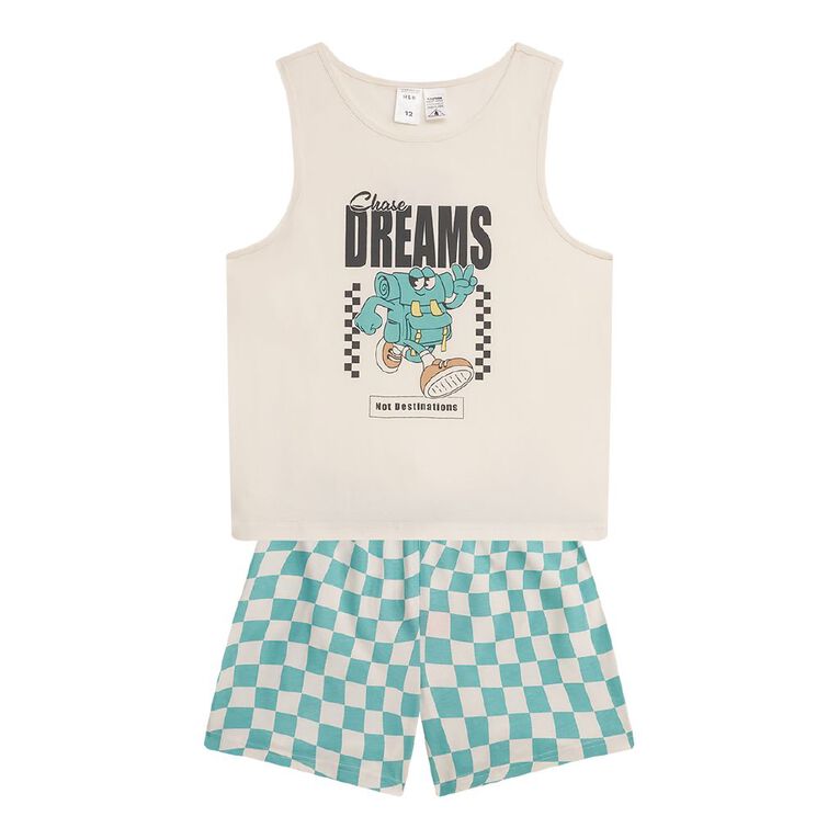 H&H Boys' Singlet and Shorts Pyjama Set, Cream, hi-res