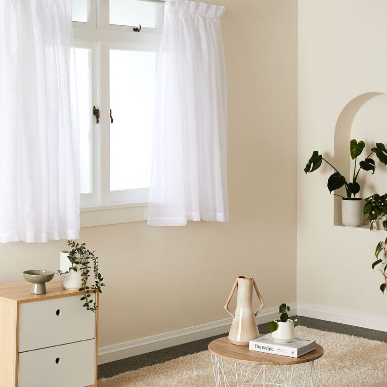 Living & Co Monroe Floral Voile White 90-180cm Wide/160cm Drop, White, hi-res