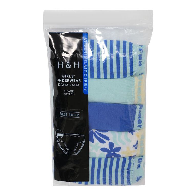 H&H Girls' Attached Elastic Briefs 5 Pack, Blue Mid, hi-res
