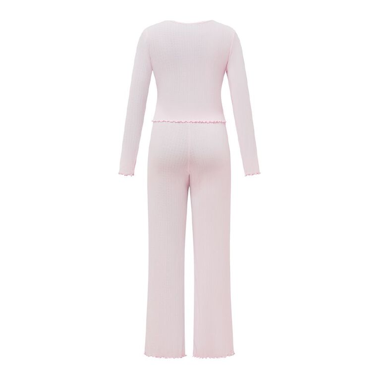 H&H Women's Pointelle Long Sleeve Pyjama Set, Pink Light, hi-res
