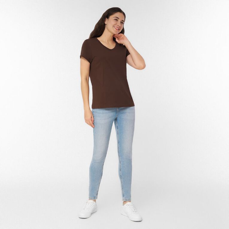 H&H Women's Essential Short Sleeve V-Neck Tee, Brown Dark, hi-res