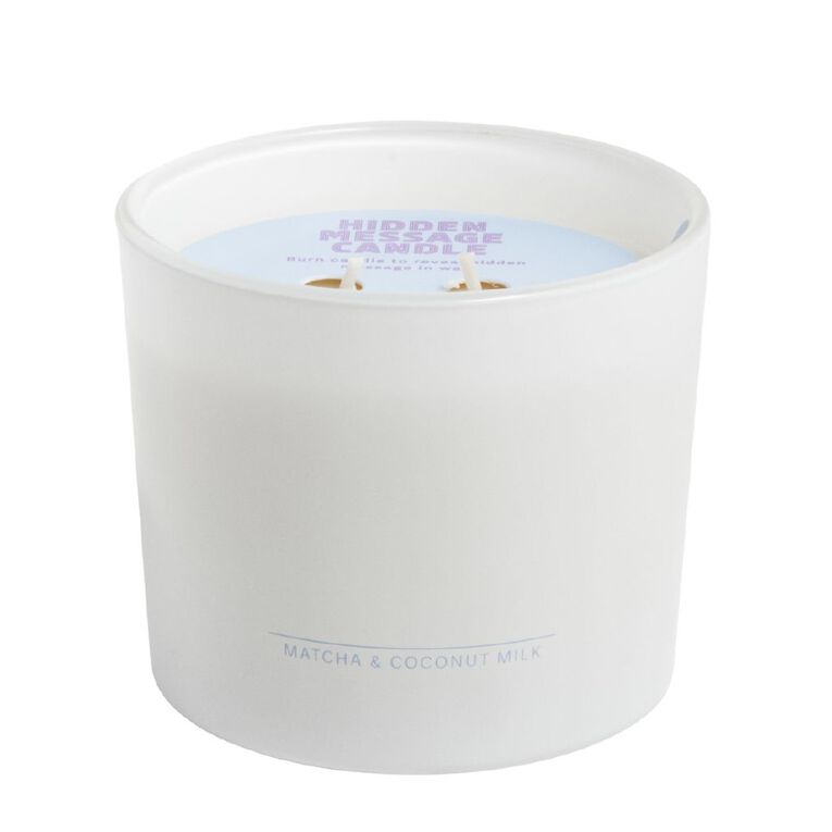 Living & Co Hidden Message Candle Matcha & Coconut Milk Blue Light 250g, , hi-res