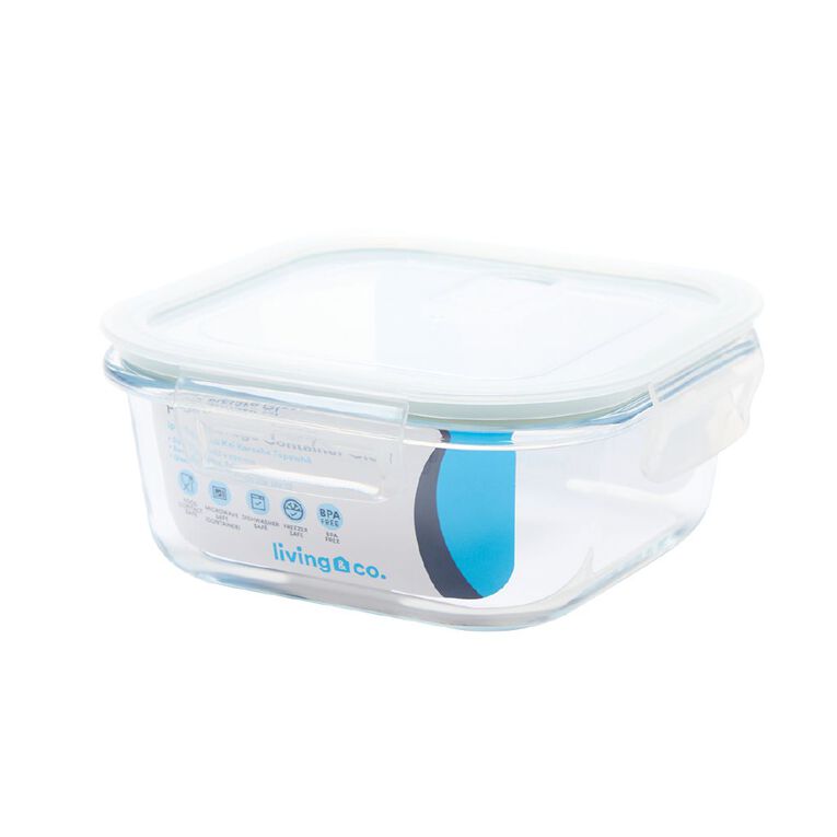 Living & Co Square Glass Food Storage Container Clear 700ml 700ml, , hi-res