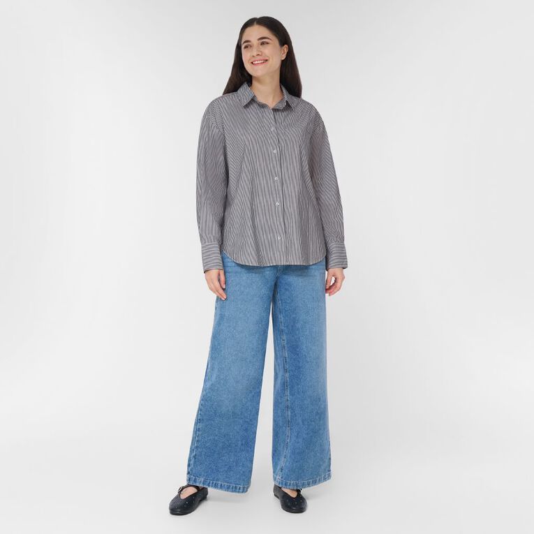 H&H Women's Long Sleeve Cotton Shirt, Blue, hi-res