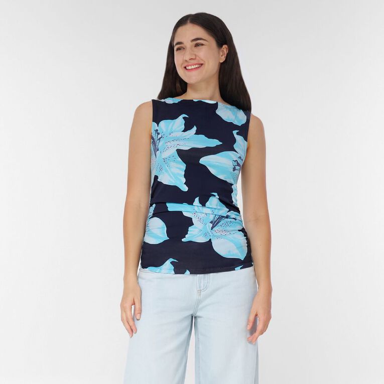 H&H Women's Contour Print Boat Neck Top, Blue Dark, hi-res