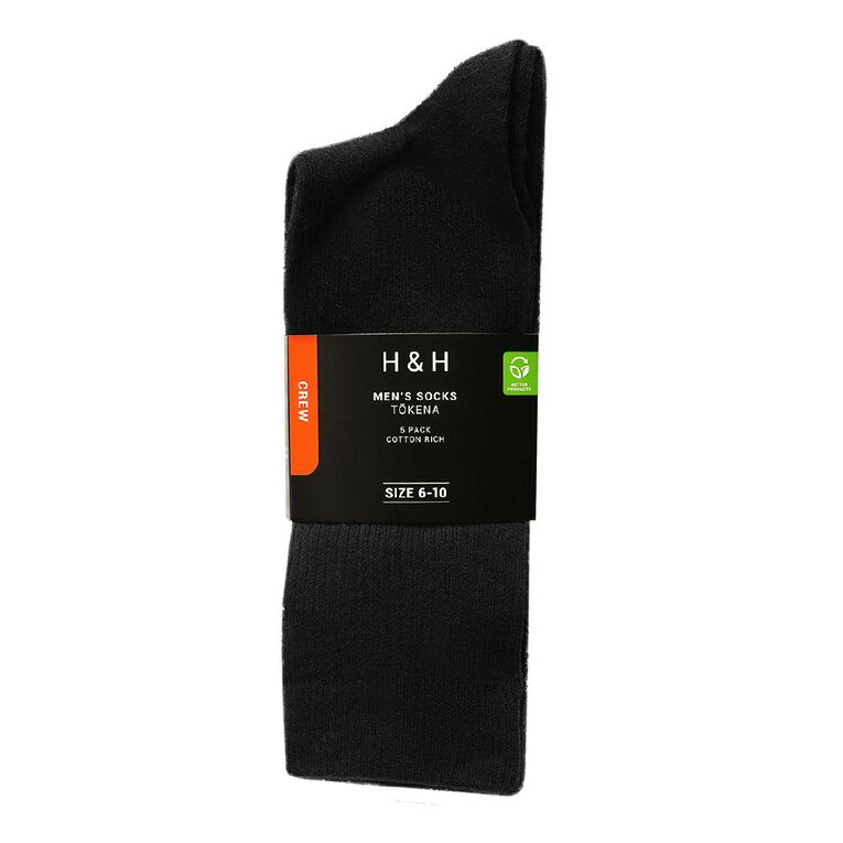 H&H Men's Ribbed Crew Socks 5 Pack, Charcoal, hi-res