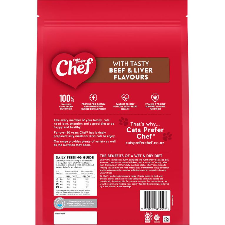 Chef With Tasty Beef And Liver Flavours Cat Food 2kg, , hi-res