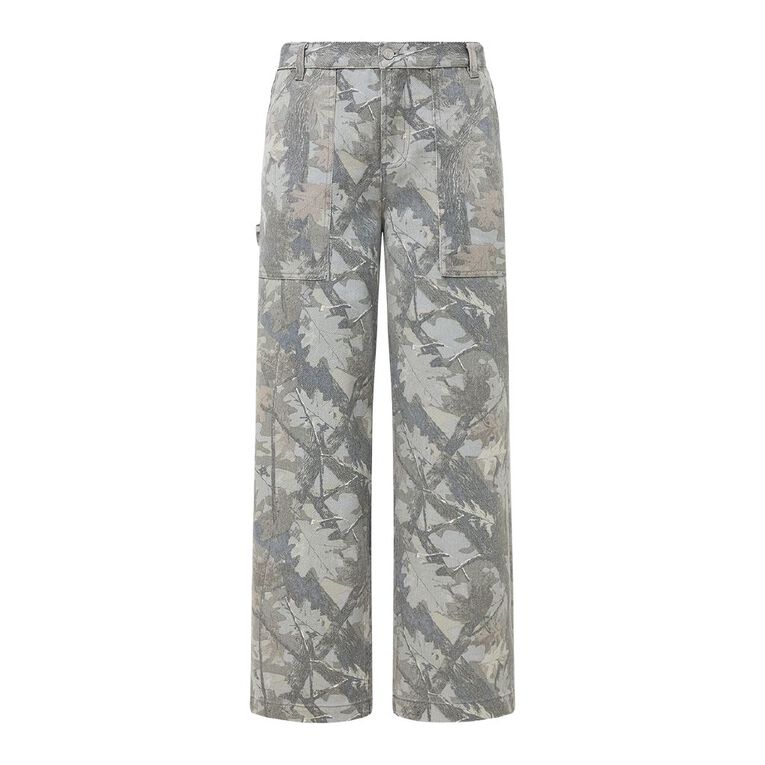 H&H Women's High Rise Camo Straight Leg Carpenter Jeans, Brown Light, hi-res