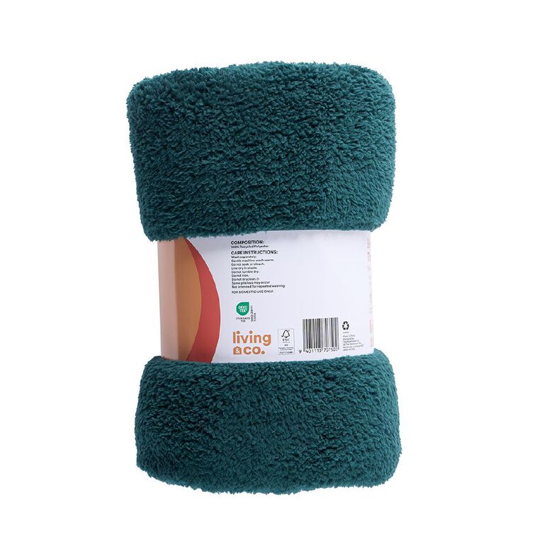 Living & Co Throw Sherpa Green 127cm x 152cm, , hi-res