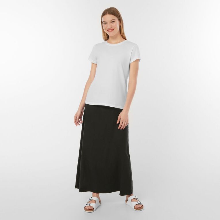 H&H Women's Long Linen Blend Skirt, Black, hi-res