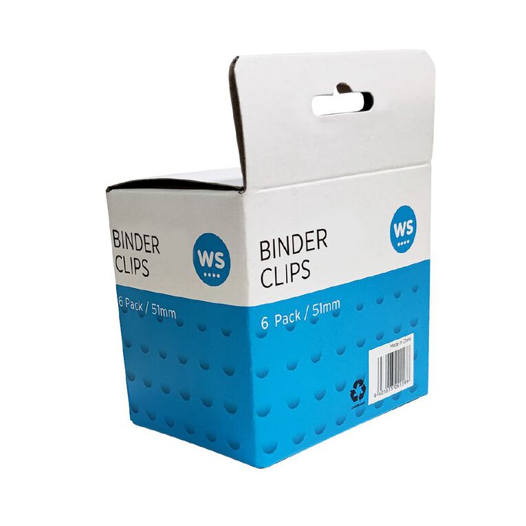 WS Binder Clips 6 Pack 51mm, , hi-res