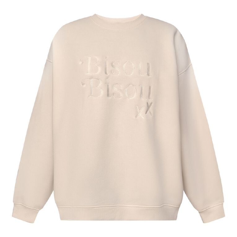 H&H Women's Long Sleeve Oversized Crew, Cream, hi-res