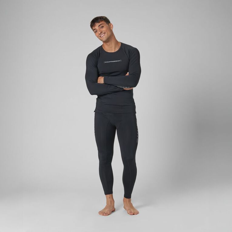 KooGa Men's Long Sleeve Compression Tee Black BLACK The Warehouse
