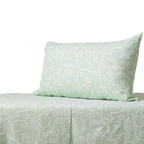 Living & Co Kids Cotton Flannelette Sheet Set Dino Green Single