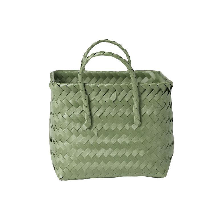 Living & Co Rectangle Plastic Woven Basket Green, , hi-res