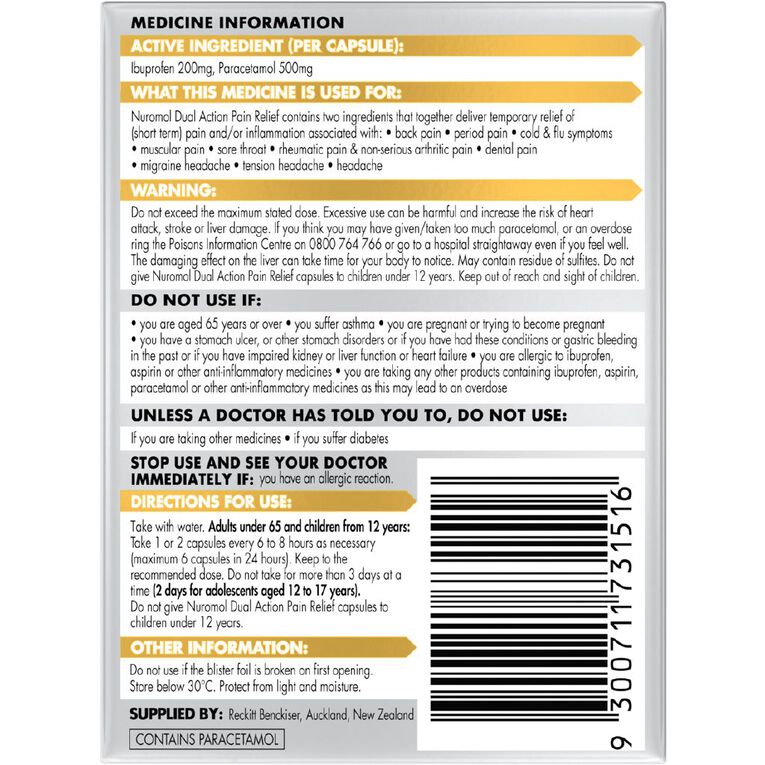 Nuromol Dual Action Liquid Pain Relief Capsules 10Ea, , hi-res