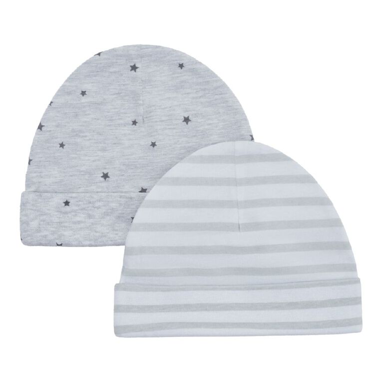 Young Original Baby Beanie 2 Pack, Grey Light STARS, hi-res