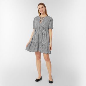 H&H Women's Tie Front Tiered Dress Mini