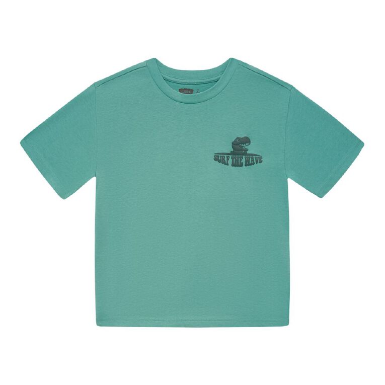 Young Original Short Sleeve Boxy Puff Print Tee, Green Mid, hi-res