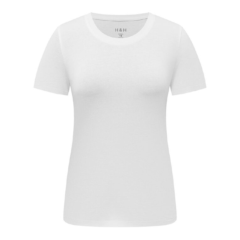 H&H Women's Short Sleeve Stretch Scoop Neck Tee, White, hi-res