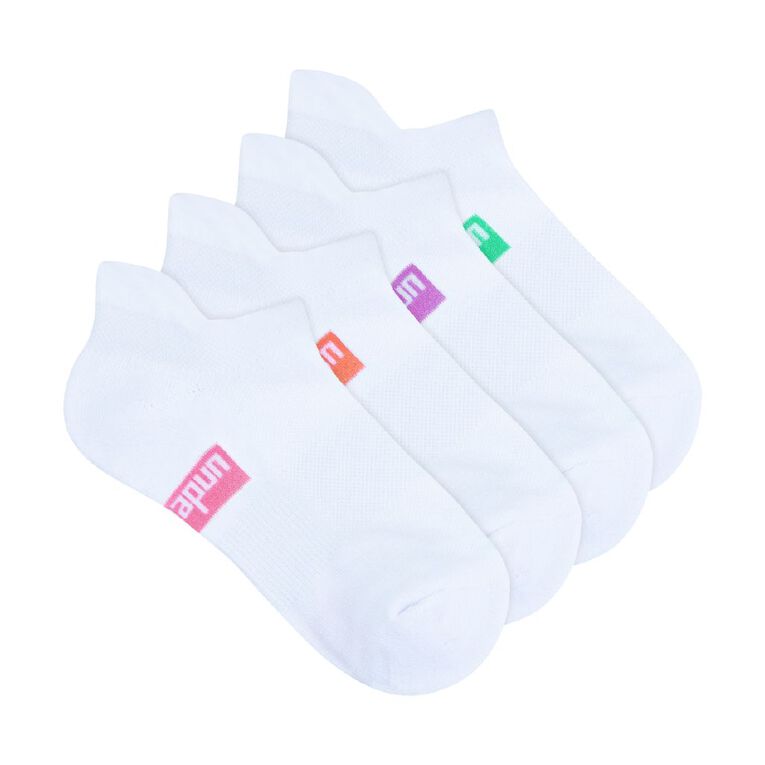 Underworks Women's Low Cut Heel Tab Sport Socks 4 Pack, White, hi-res