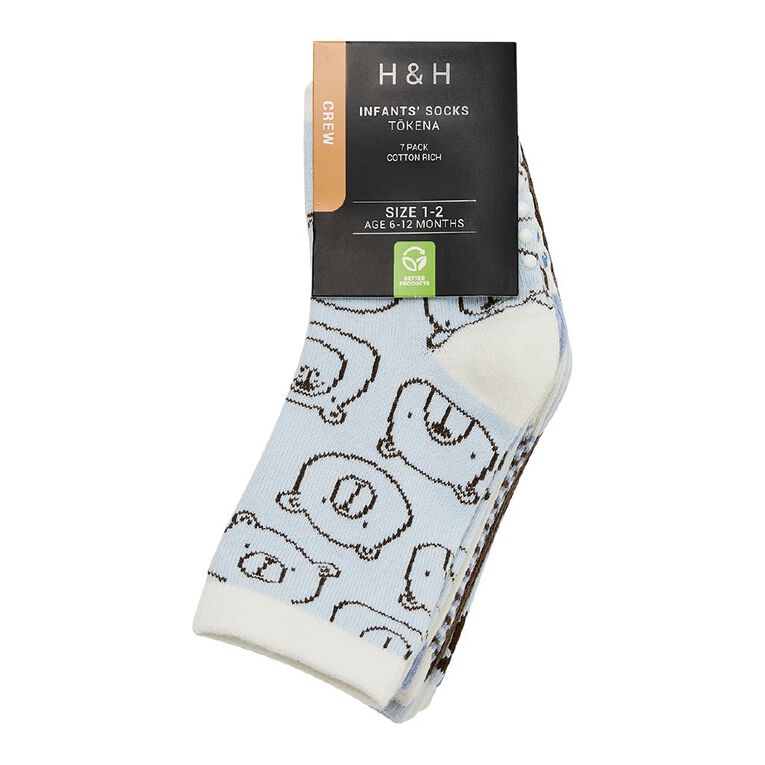 H&H Infants' Jaquard Crew Socks 7 Pack, Blue Light, hi-res