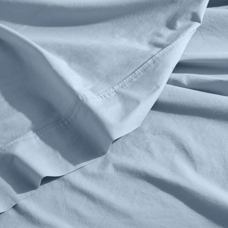 Living & Co 100% Washed Cotton Sheet Set Denim Single, Denim, hi-res