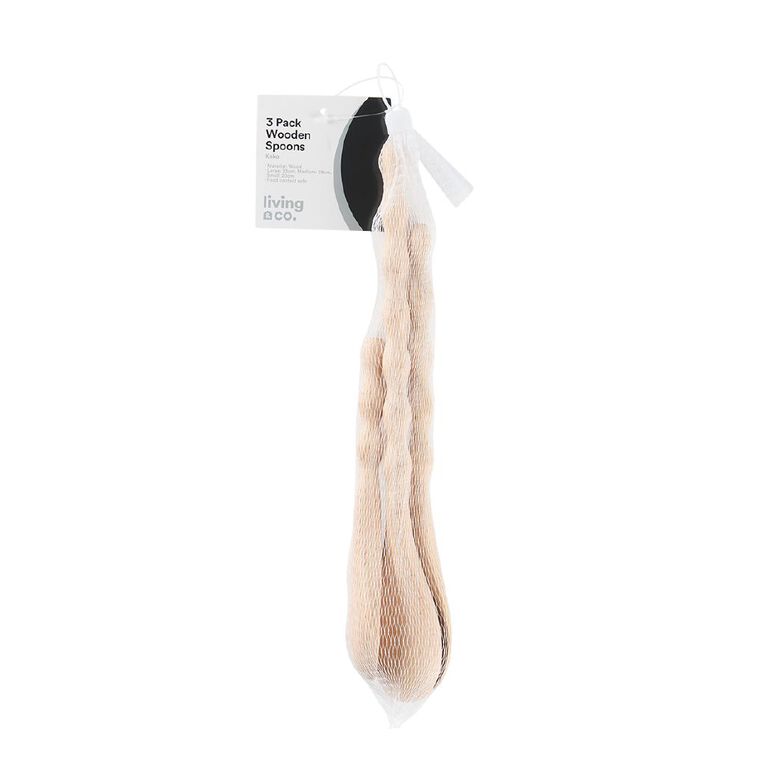 Living & Co Wooden Spoons Natural 3 Pack, , hi-res
