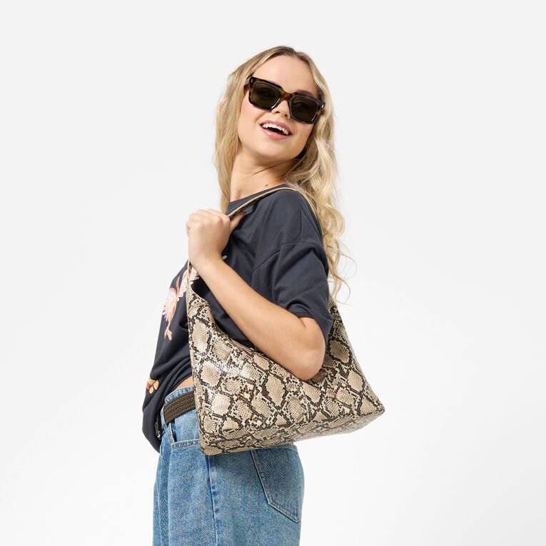 H&H Snake Print Shoulder Bag, Brown Light, hi-res