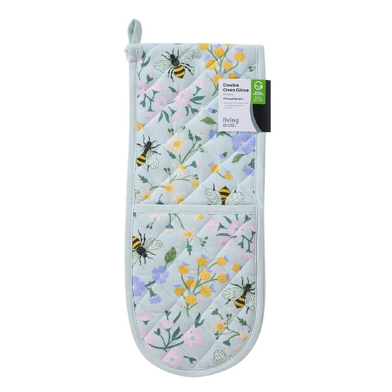 Living & Co Double Oven Glove Printed Garden Blue, , hi-res