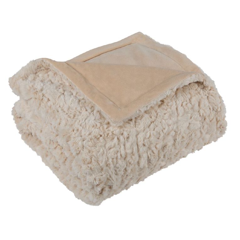 Living & Co Throw Faux Fur Texture Natural 127cm x 152cm, , hi-res