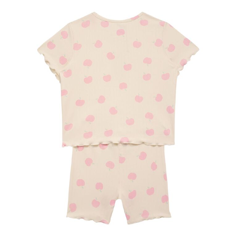 H&H Girls' Pointelle Tee and Short Pyjama Set, Cream, hi-res