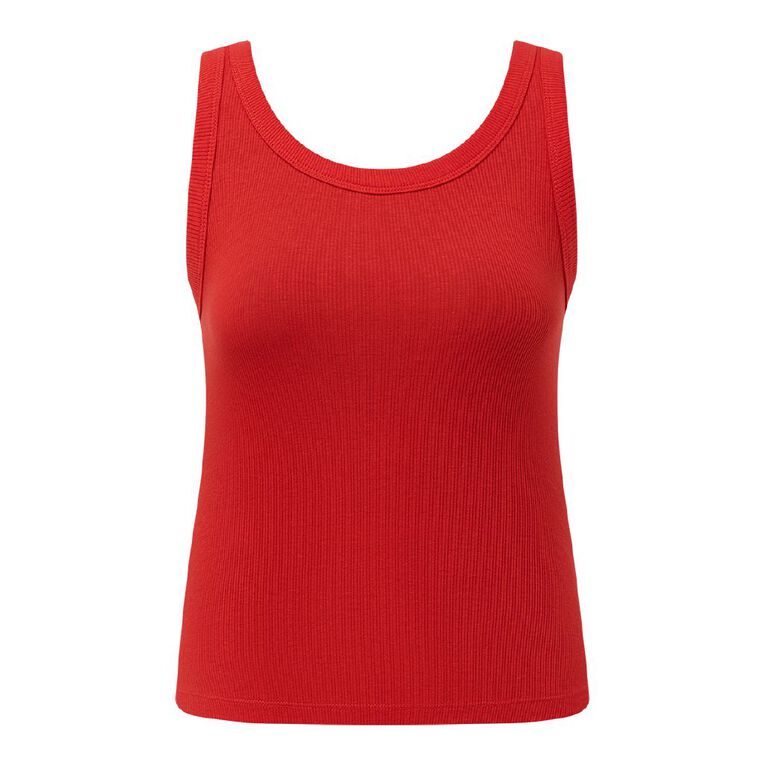 H&H Women's Rib Scoop Neck Tank, Red Mid, hi-res