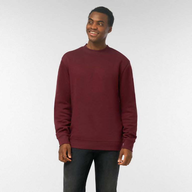 H&H Men's Plain Crew Sweatshirt, Red Dark, hi-res