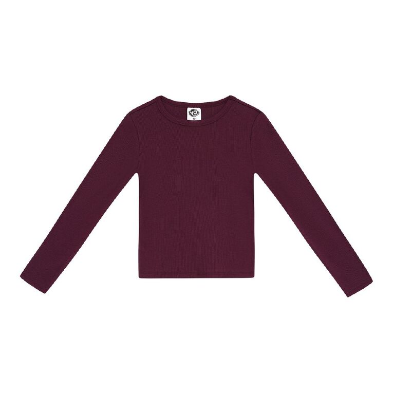 Young Original Long Sleeve Rib Crew Neck Top, Red Dark, hi-res