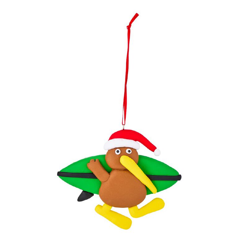 Wonderland Clay Christmas Tree Decoration Kiwi Surfer 10cm, , hi-res