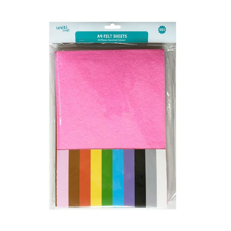 Uniti Felt Sheet 10 Pack Assorted A4, , hi-res