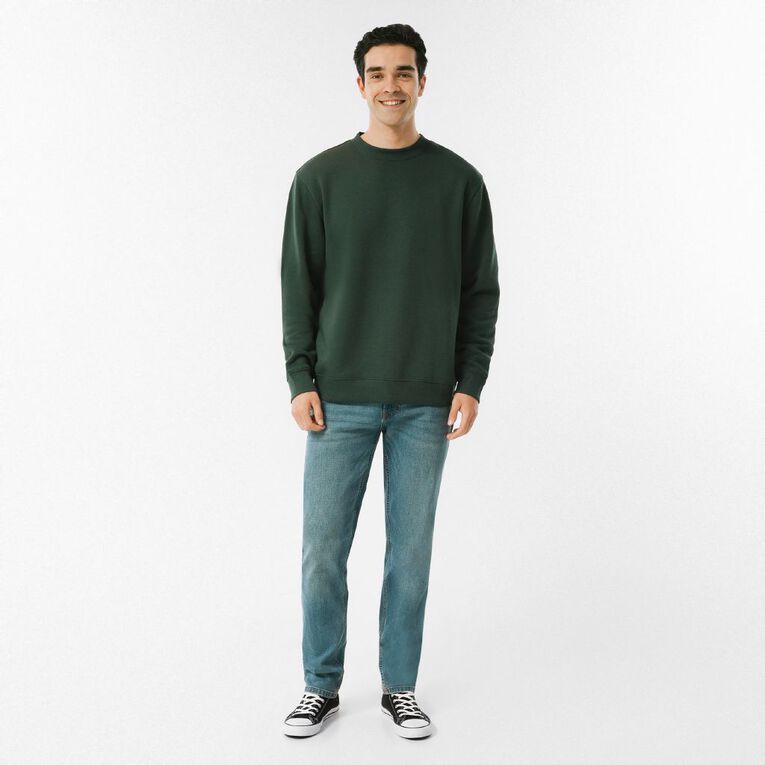 H&H Men's Plain Crew Sweatshirt, Green Dark, hi-res
