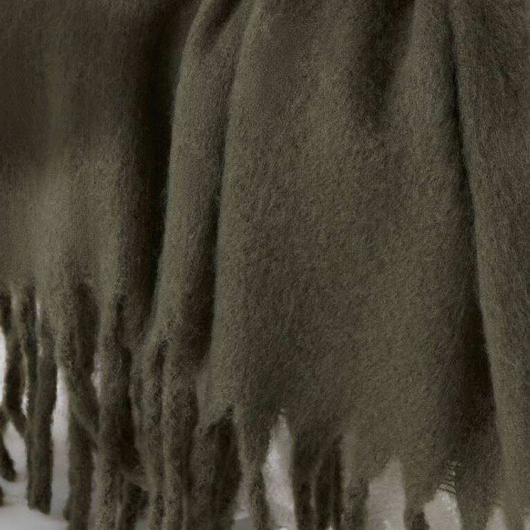 Living & Co Throw Faux Mohair Green Dark 127cm x 152cm, , hi-res
