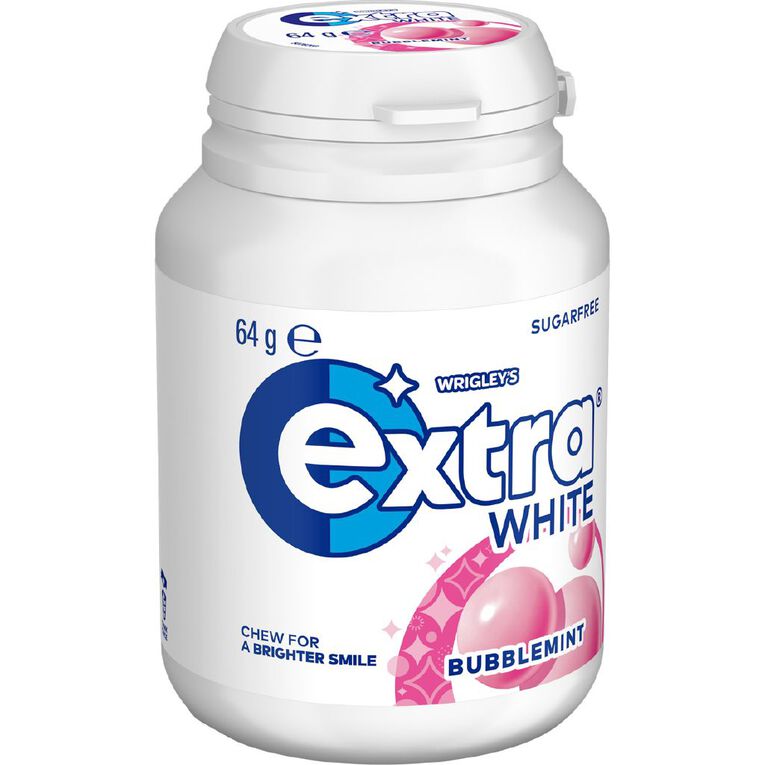 Extra White Bubblemint Chewing Gum SF Bottle 46 Piece 64g, , hi-res