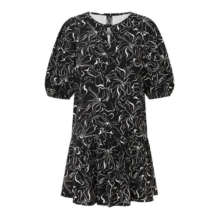 H&H Women's Short Sleeve Bouson Boho Dress, Black/White, hi-res