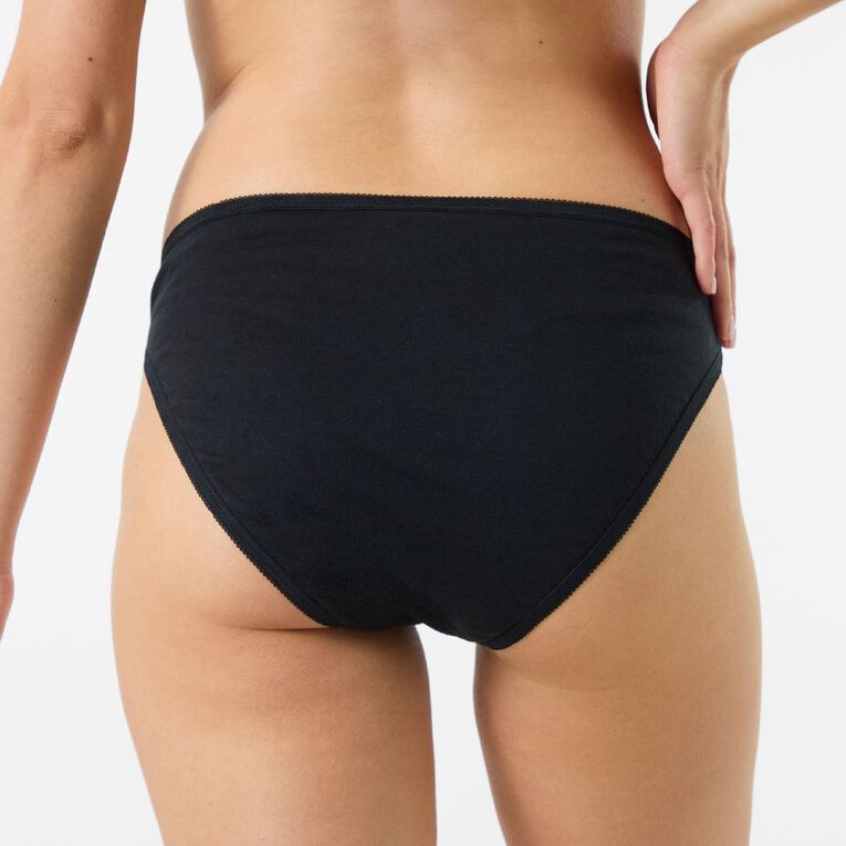 H&H Women's Cotton Hi-cut Briefs 5 Pack, Black, hi-res