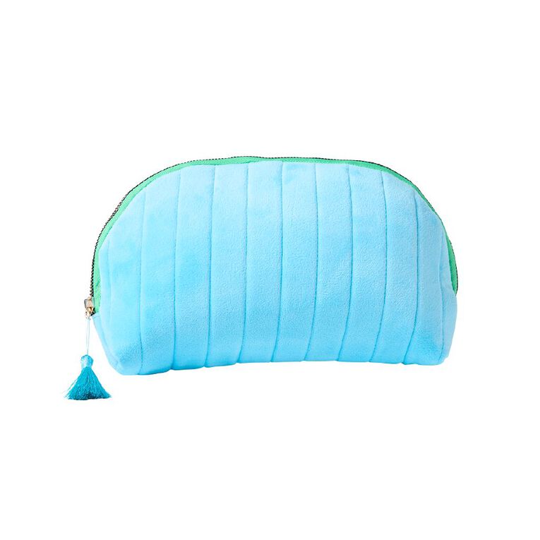 Poppi Velvet Cosmetic Bag Blue with Green Zip, , hi-res