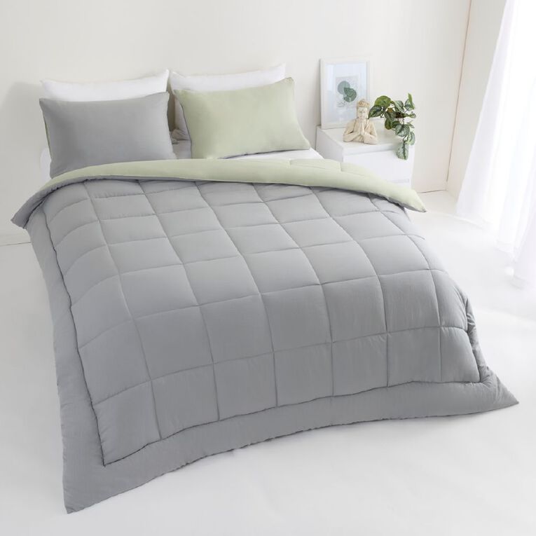 Living & Co Microfibre 3 Piece Comforter Set Grey Green King, , hi-res