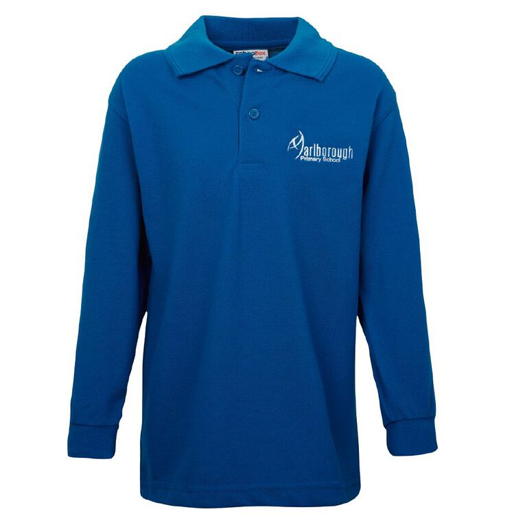Schooltex Marlborough Long Sleeve Polo with Embroidery, Royal, hi-res
