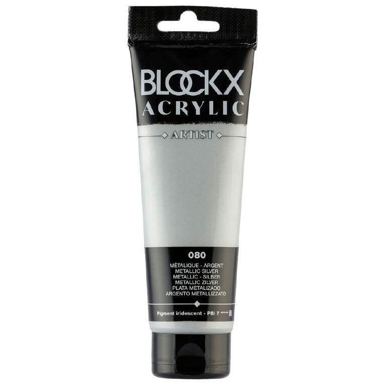 BLOCKX Acrylic Tube Metallic Silver 120ml, , hi-res