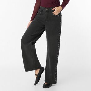 H&H Women's High Rise Wide Leg Embellished Jeans