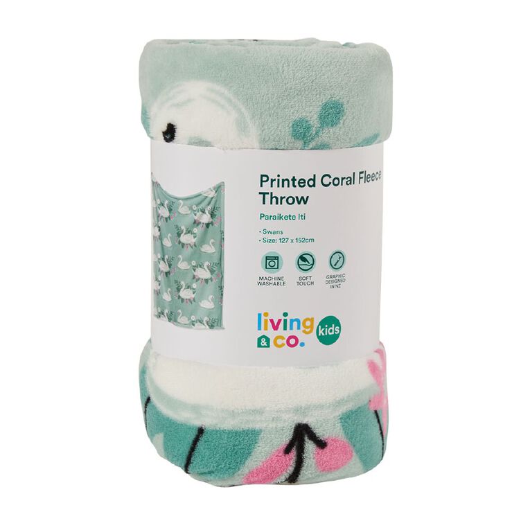 Living & Co Kids Coral Fleece Throw Swans Pink, , hi-res