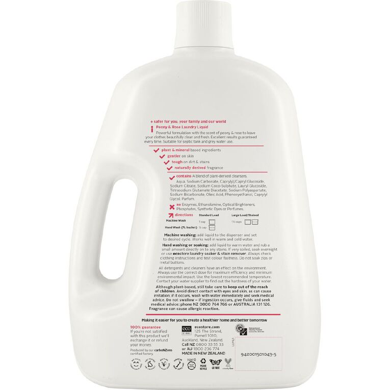 Ecostore Laundry Liquid Peony & Rose 4L, , hi-res