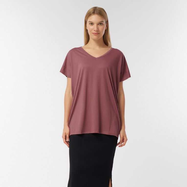 H&H Women's V Neck Drop Shoulder Tunic Top, Pink Mid, hi-res